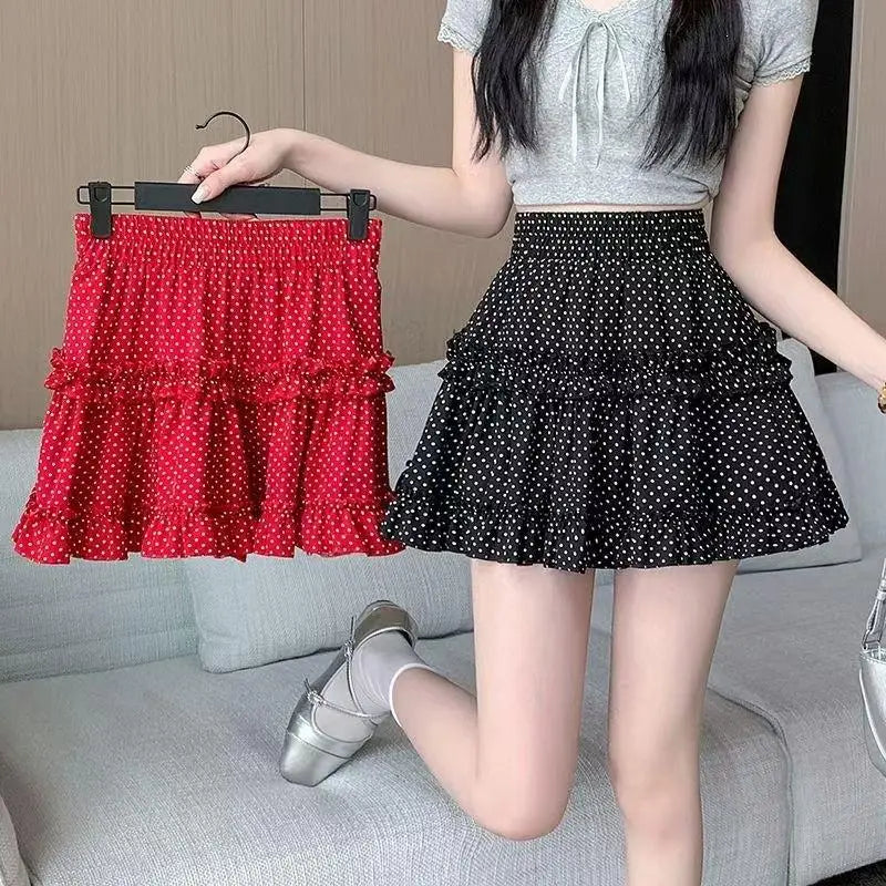 2026 High Waist Cloud Bubble Puffy Skirt Women Polka Dots Flower Bud Short Skirt