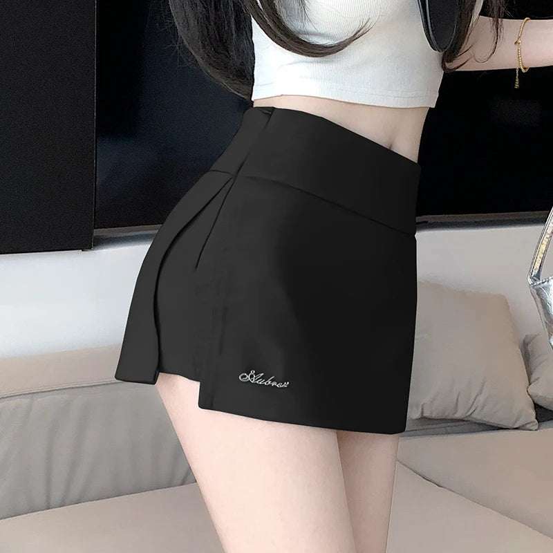 High Waist A-Line Yoga Sports Short Skirt for Women White Split Design Casual Comfortable Half-Length Skirt