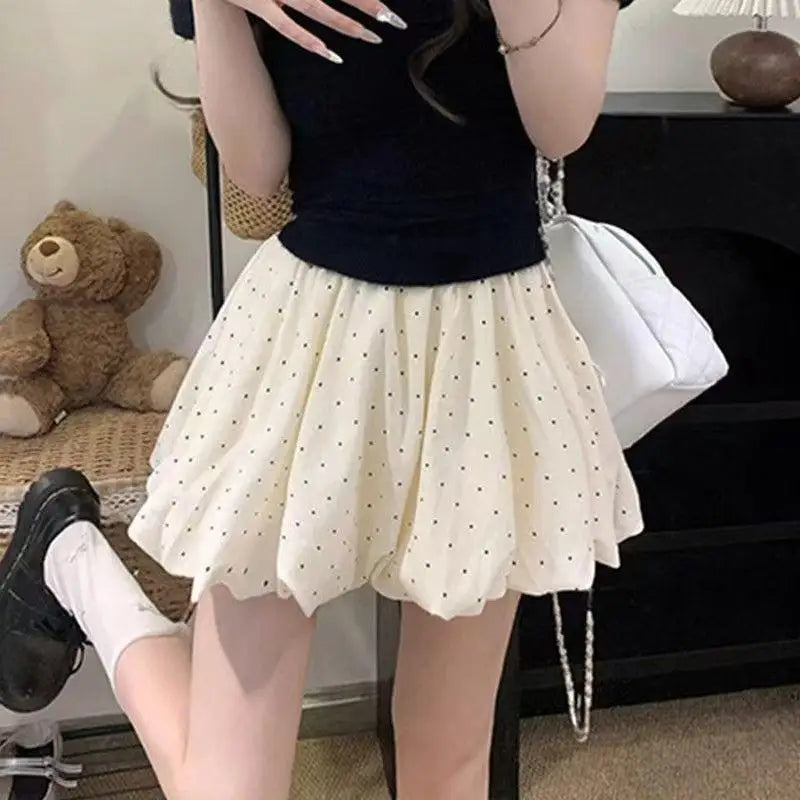 2026 New High Waist Cloud Bubble Puffy Skirt Women's Flower Bud Short Skirt Spring And Summer Polka Dot Half Skirt Elegant