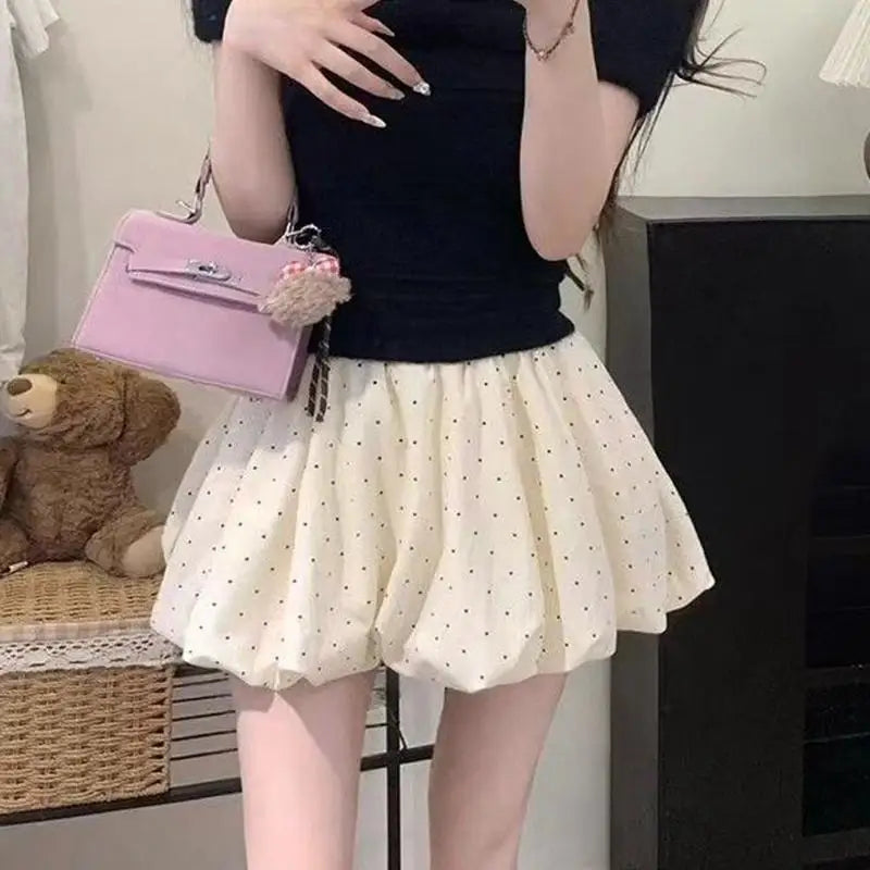 2026 New High Waist Cloud Bubble Puffy Skirt Women's Flower Bud Short Skirt Spring And Summer Polka Dot Half Skirt Elegant