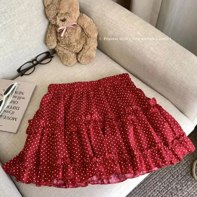 2026 High Waist Cloud Bubble Puffy Skirt Women Polka Dots Flower Bud Short Skirt