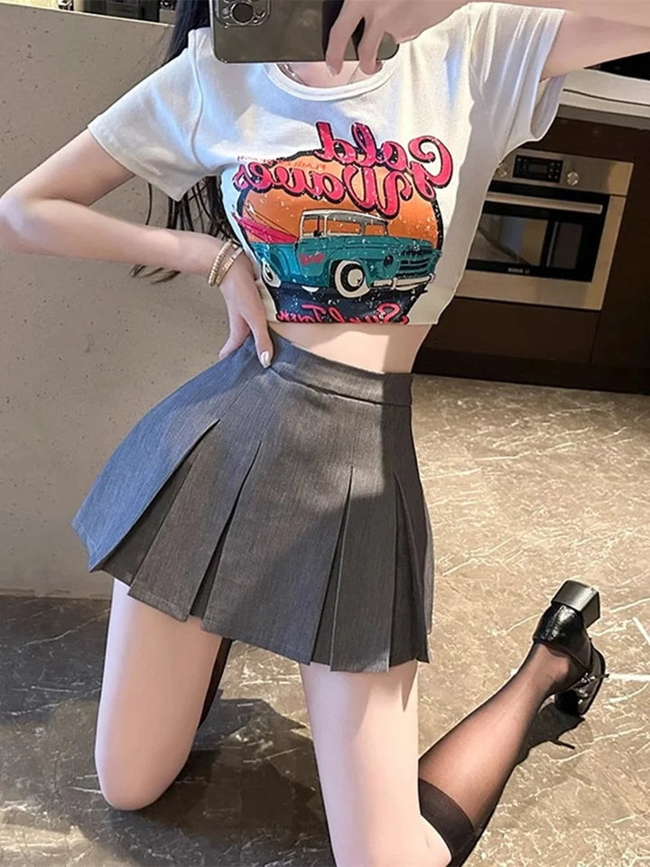 Grey High Waist A-Line  Skirt Women's Summer New Style Sexy Short Skirt Slimming Half-length Pants Suit Office Commute