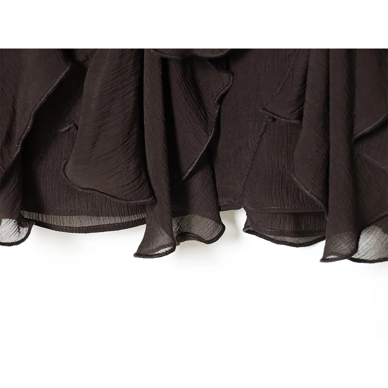 YENKYE New 2026 Asymmetric Hem A-line Mini Ruffled Skirt Women High Waist Holiday Summer Chiffon Skirts