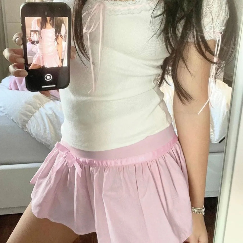 Fashion High Waist Women's Skirts Ruffled Sweet Mini Skirts with Shorts Y2k Pink Short Skirts Summer Wear