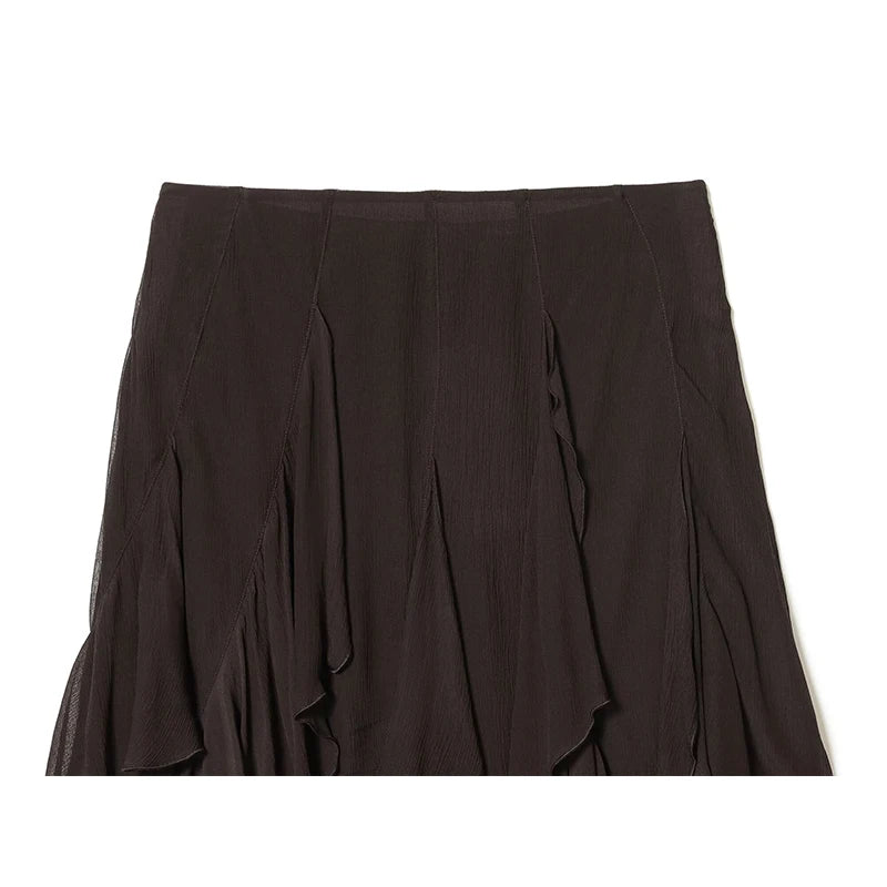 YENKYE New 2026 Asymmetric Hem A-line Mini Ruffled Skirt Women High Waist Holiday Summer Chiffon Skirts