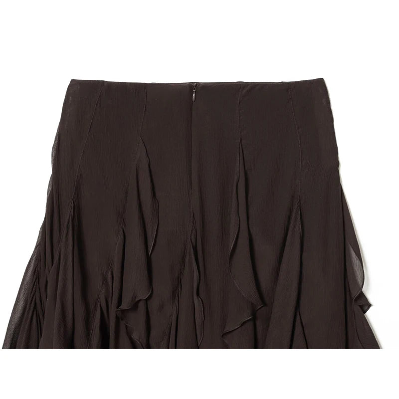 YENKYE New 2026 Asymmetric Hem A-line Mini Ruffled Skirt Women High Waist Holiday Summer Chiffon Skirts