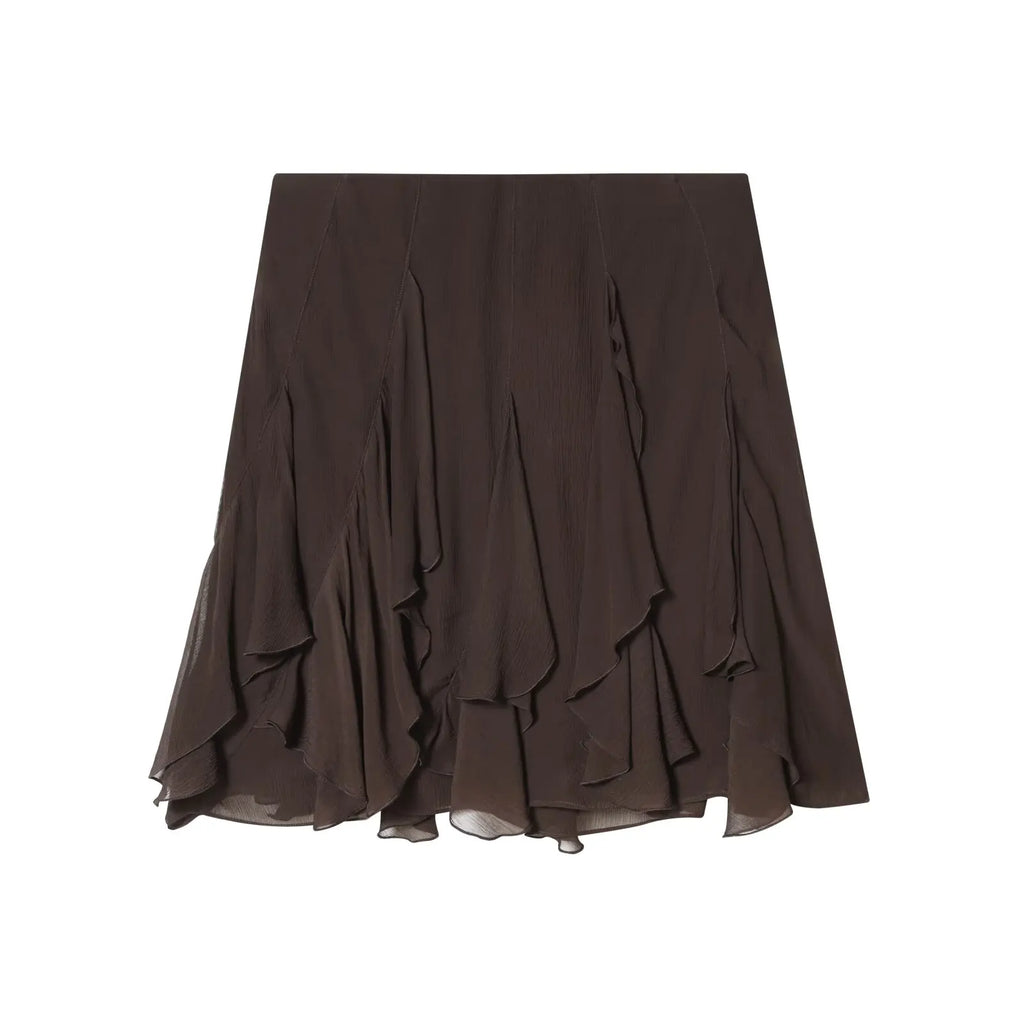 YENKYE New 2026 Asymmetric Hem A-line Mini Ruffled Skirt Women High Waist Holiday Summer Chiffon Skirts