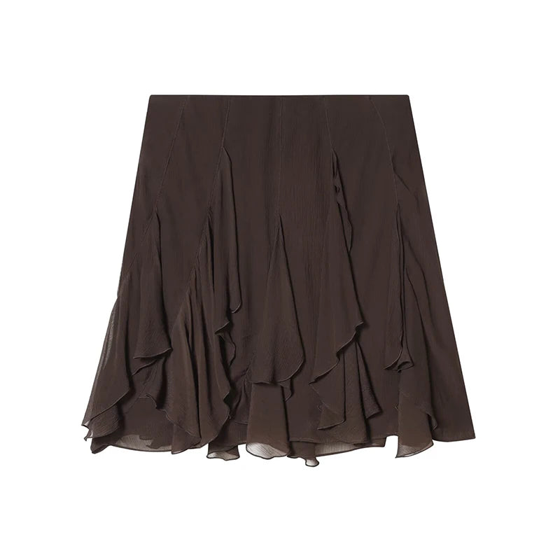 YENKYE New 2026 Asymmetric Hem A-line Mini Ruffled Skirt Women High Waist Holiday Summer Chiffon Skirts