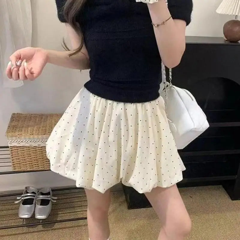 2026 New High Waist Cloud Bubble Puffy Skirt Women's Flower Bud Short Skirt Spring And Summer Polka Dot Half Skirt Elegant