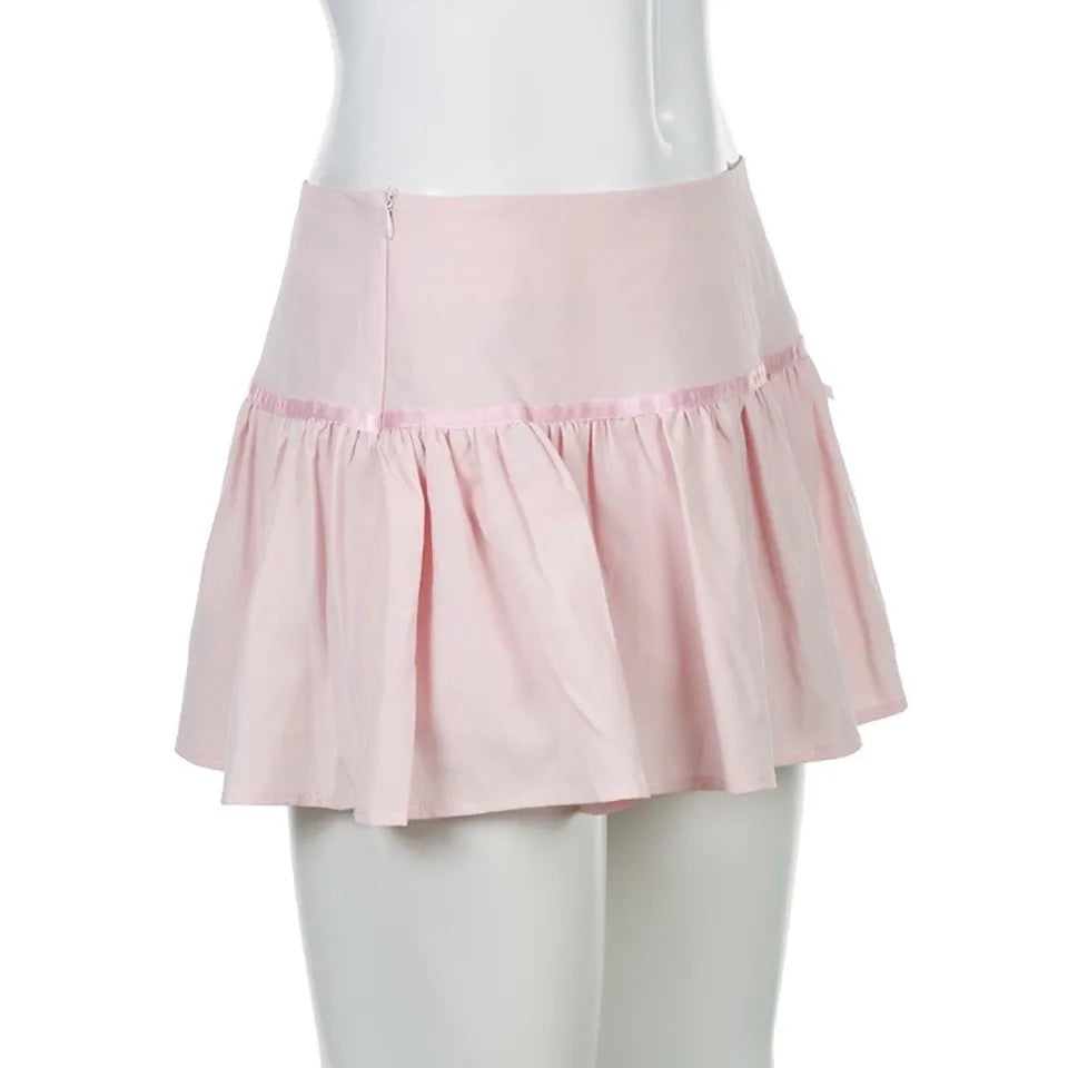 Fashion High Waist Women's Skirts Ruffled Sweet Mini Skirts with Shorts Y2k Pink Short Skirts Summer Wear