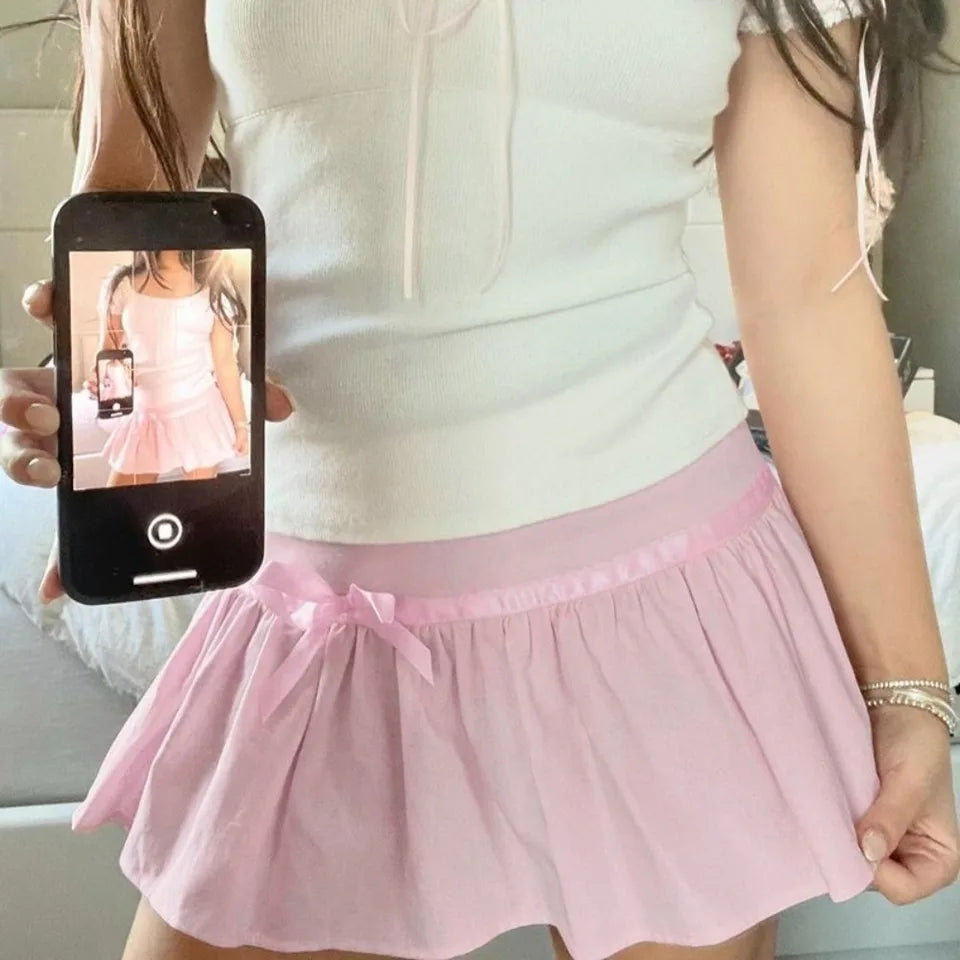 Fashion High Waist Women's Skirts Ruffled Sweet Mini Skirts with Shorts Y2k Pink Short Skirts Summer Wear