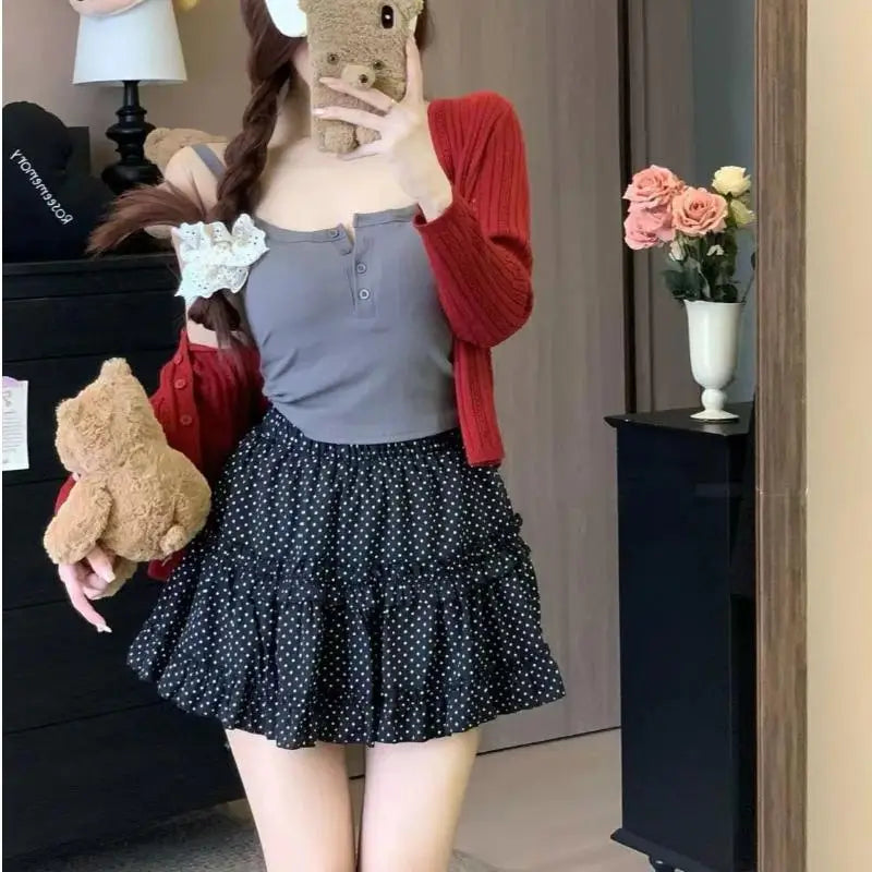 2026 High Waist Cloud Bubble Puffy Skirt Women Polka Dots Flower Bud Short Skirt