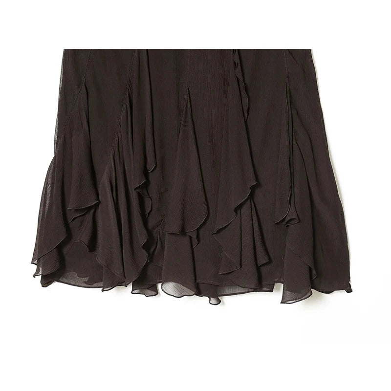 YENKYE New 2026 Asymmetric Hem A-line Mini Ruffled Skirt Women High Waist Holiday Summer Chiffon Skirts