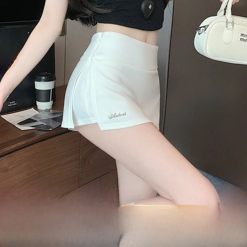 High Waist A-Line Yoga Sports Short Skirt for Women White Split Design Casual Comfortable Half-Length Skirt