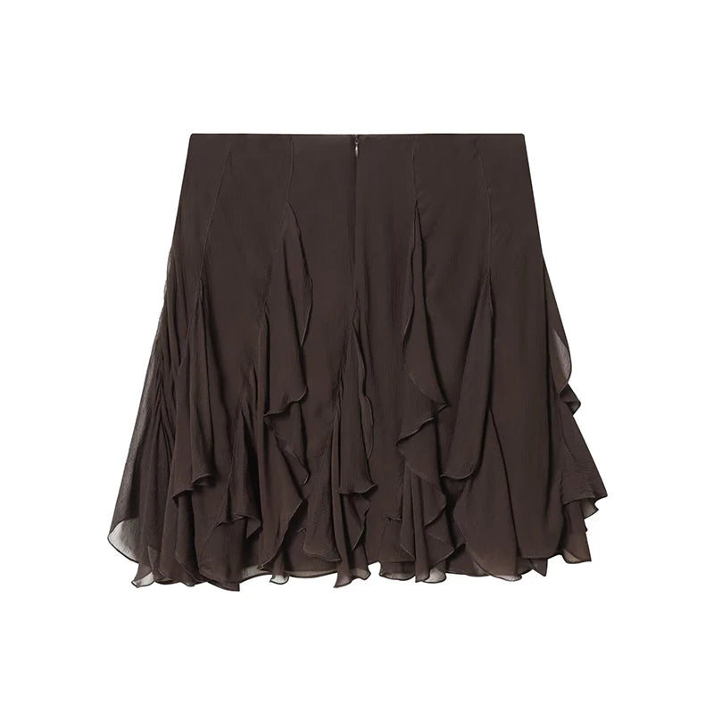 YENKYE New 2026 Asymmetric Hem A-line Mini Ruffled Skirt Women High Waist Holiday Summer Chiffon Skirts
