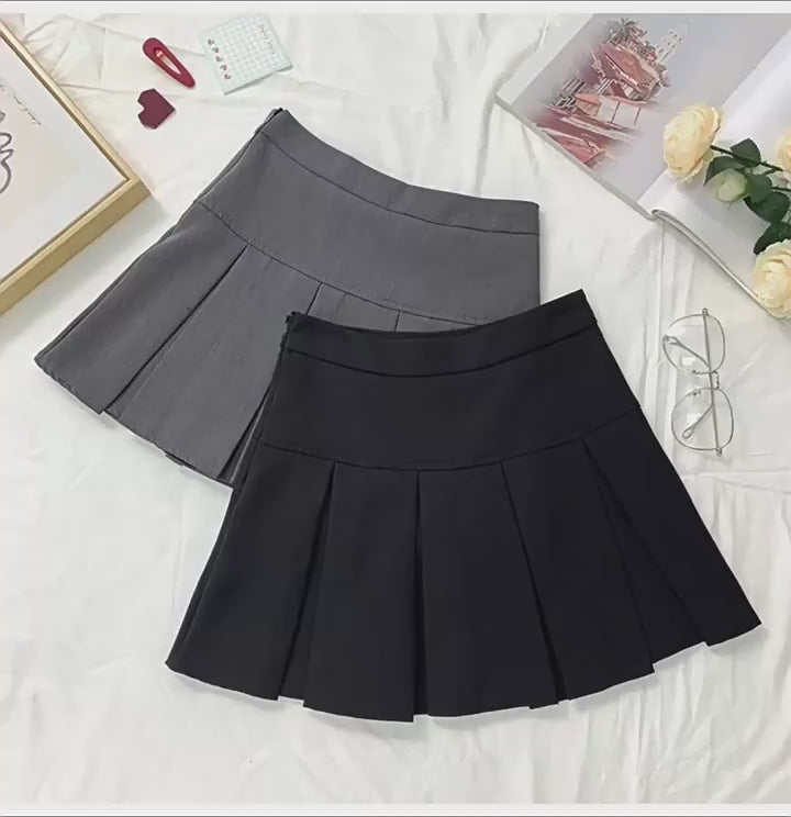 Vintage Gray Pleated Skirt Women Kawaii High Waist Mini Skirts Korean Fashion School Uniform Harajuku Streetwear Spring